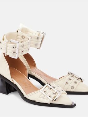 NIB GANNI Buckle Pointed-Toe Block Heel Sandals
